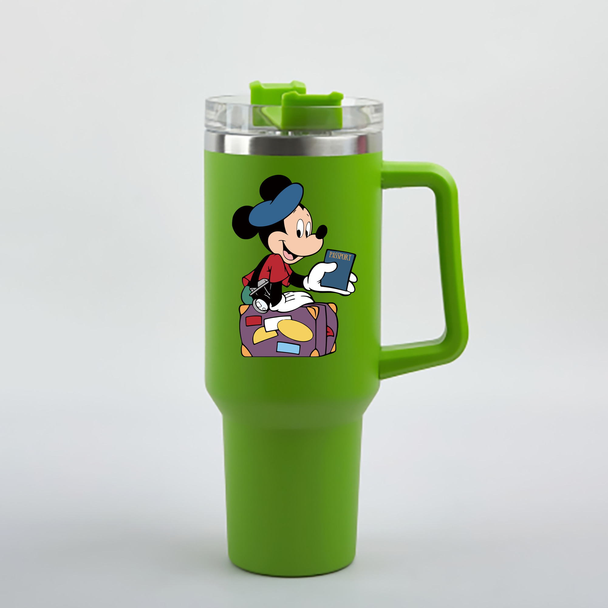（画像用） ミッキーマウス Mickey Mouse 1200mL車用タンブラー - クリスタルステッカー（プラスチックストロー付き）